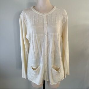 Vintage La Madona Cream Knit Cardigan Sweater Button Down Butter Yellow Size XL